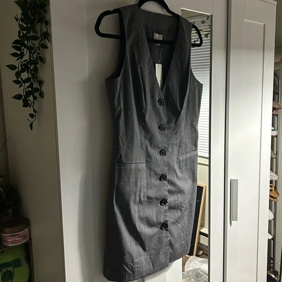 Pinstripe Tailored Vest Dress - Picture 2 of 9